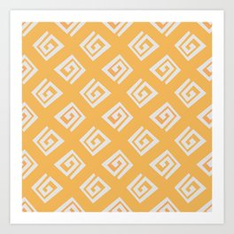Ethnic geometric spiral pattern - yellow Art Print