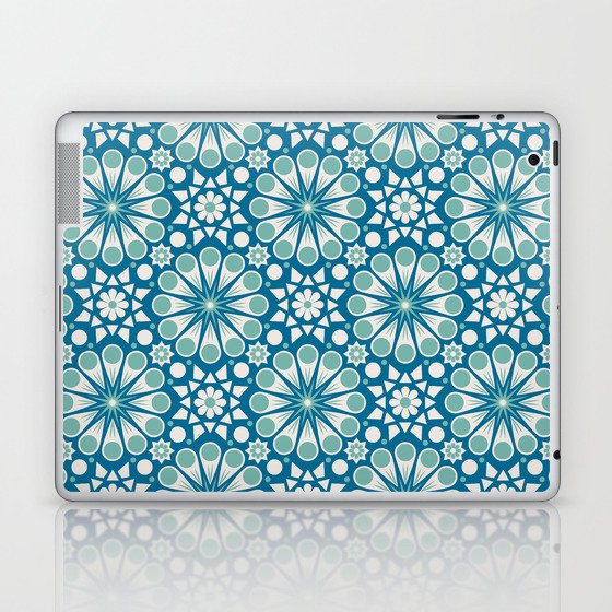 Retro Geometric Floral - Blue Laptop & iPad Skin