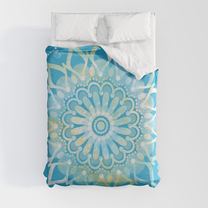 Turquoise Snow Flower Mandala Duvet Cover