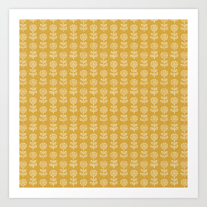 block print floral - mustard Art Print