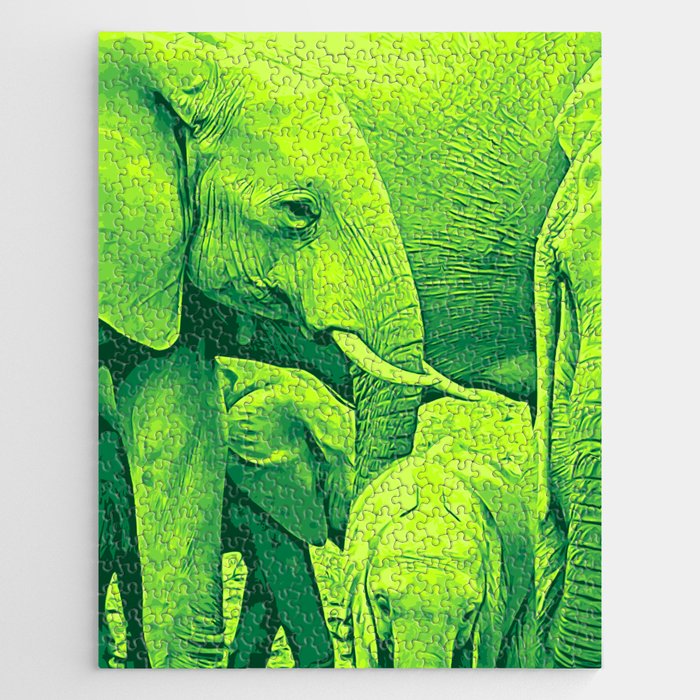 Green Elephant Family Jigsaw Puzzle