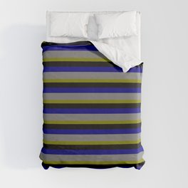 [ Thumbnail: Green, Black, Blue & Gray Colored Lined Pattern Duvet Cover ]