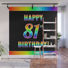 [ Thumbnail: Fun, Colorful, Rainbow Spectrum “HAPPY 81st BIRTHDAY!” Wall Mural ]