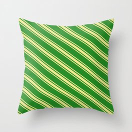 [ Thumbnail: Forest Green & Tan Colored Lines Pattern Throw Pillow ]