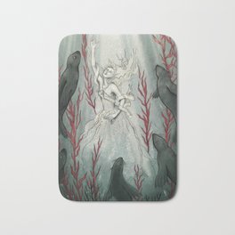 Selkie Queen Bath Mat | Tarot, Painting, Queen, Seals, Digital, Watercolor, Underwater, Selkie 