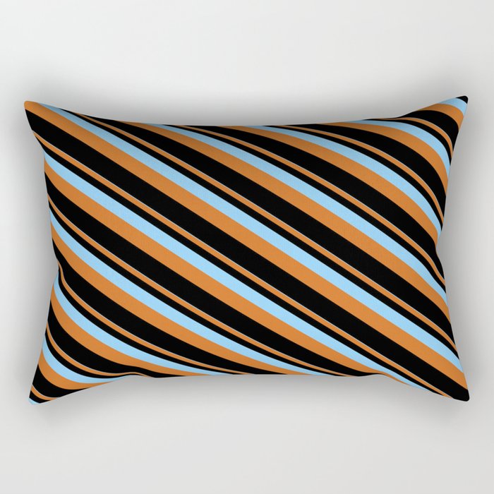 Light Sky Blue, Chocolate & Black Colored Lines/Stripes Pattern Rectangular Pillow