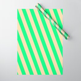 [ Thumbnail: Green and Tan Colored Pattern of Stripes Wrapping Paper ]