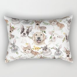 Watercolor black white brown forest animals green foliage floral  Rectangular Pillow
