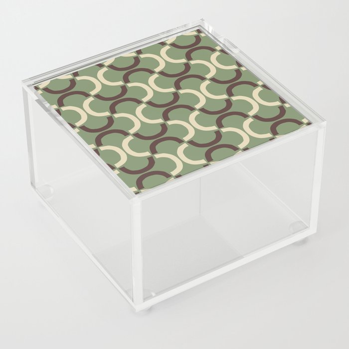 Mid Century Modern Abstract Arc Pattern 624 Sage Green Brown and Beige Acrylic Box