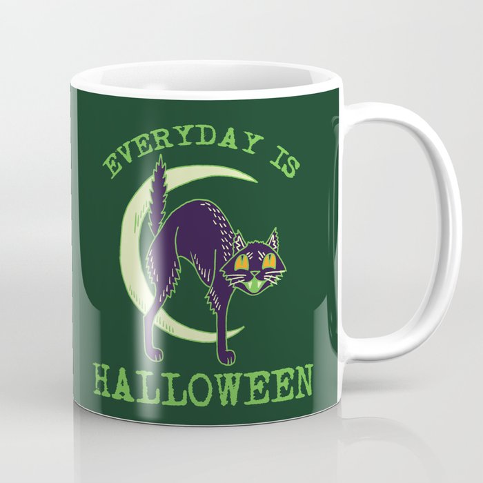Cute Kitschy Vintage Green Halloween Cat - Everyday is Halloween Coffee Mug