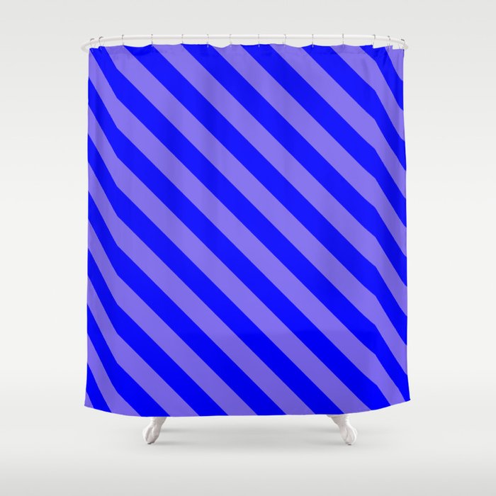 Blue & Medium Slate Blue Colored Lined/Striped Pattern Shower Curtain