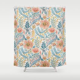 Soft Peach and Blue Art Nouveau Floral Shower Curtain