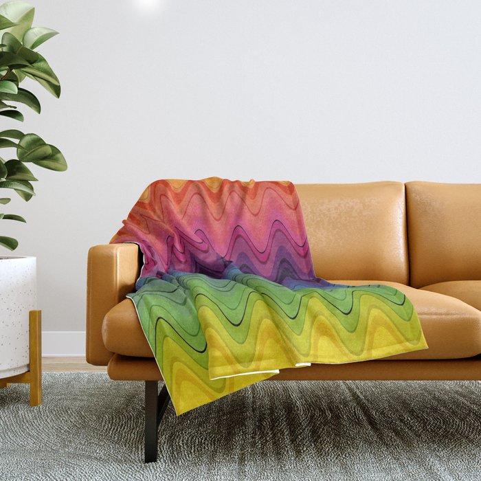 Rainbow waves pattern horizontal Throw Blanket