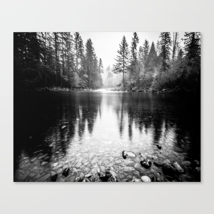 Forest Reflection Lake - Black and White  - Nature Photography Canvas Print