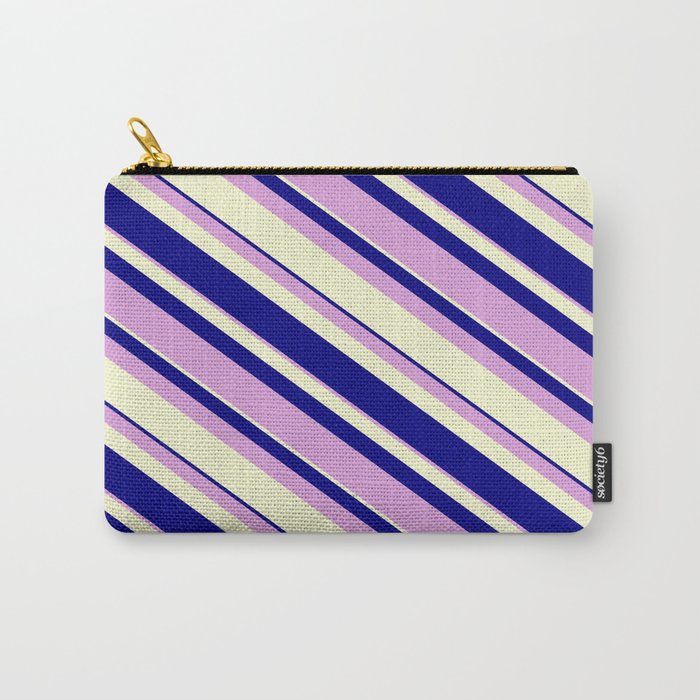 Blue, Plum, and Light Yellow Colored Lines Pattern Carry-All Pouch
