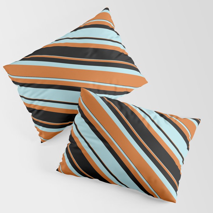 Powder Blue, Chocolate & Black Colored Lined Pattern Pillow Sham