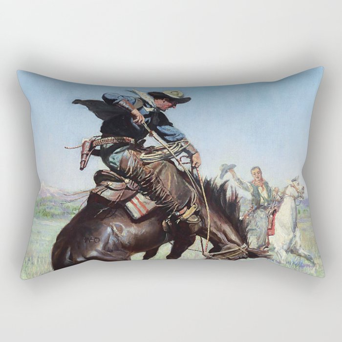 “Busting a Bronco” by W Herbert Dunton Rectangular Pillow