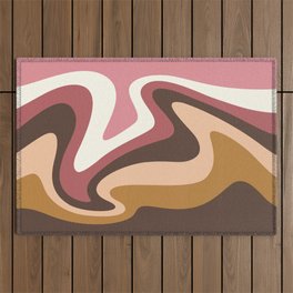 Liquid Mountain Abstract // Peach, Dark Blush Pink, Cranberry, Caramel Brown, Raw Umber Outdoor Rug