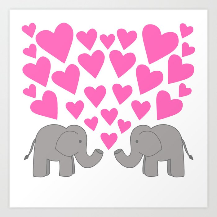 Loved up Elephants Art Print