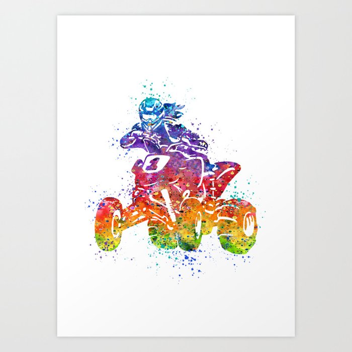 Girl Four Wheeler Rider ATV Offroad Racing Art Colorful Watercolor Gift Art Print