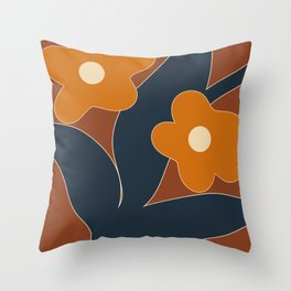 Mid century abstract garden blue and orange Throw Pillow