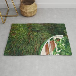 Claude Monet - La barque (new color editing) Rug | Painting, Whitegreen, Claudemonet, Mural, Rowboat, Greengrass, Impressionism, Largeprint, Weed, Oil 