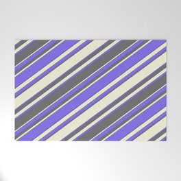 [ Thumbnail: Medium Slate Blue, Dim Gray, and Beige Colored Stripes Pattern Welcome Mat ]