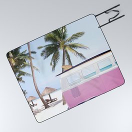Pink Van On Beach Picnic Blanket