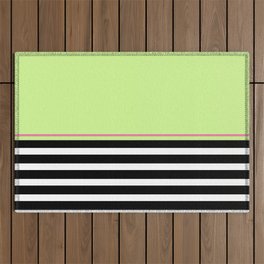 Black + White And Lime Green Outdoor Rug