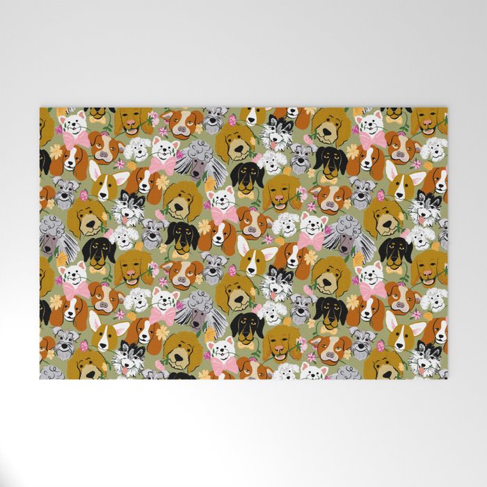 Doggone Sweet Adorable Dog and Flower Pattern Welcome Mat