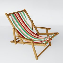 [ Thumbnail: Sea Green, White, Dark Red & Light Salmon Colored Lines/Stripes Pattern Sling Chair ]