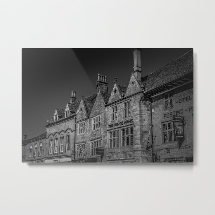 Stow-on-the-Wold Market Square Black and White Dynamic Historic Cotswolds Metal Print