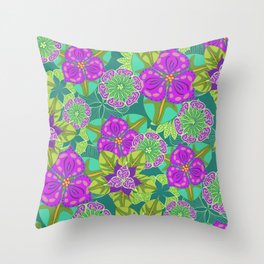 Night Orchids  Throw Pillow | Illustration, Pattern, Vector, Nature 