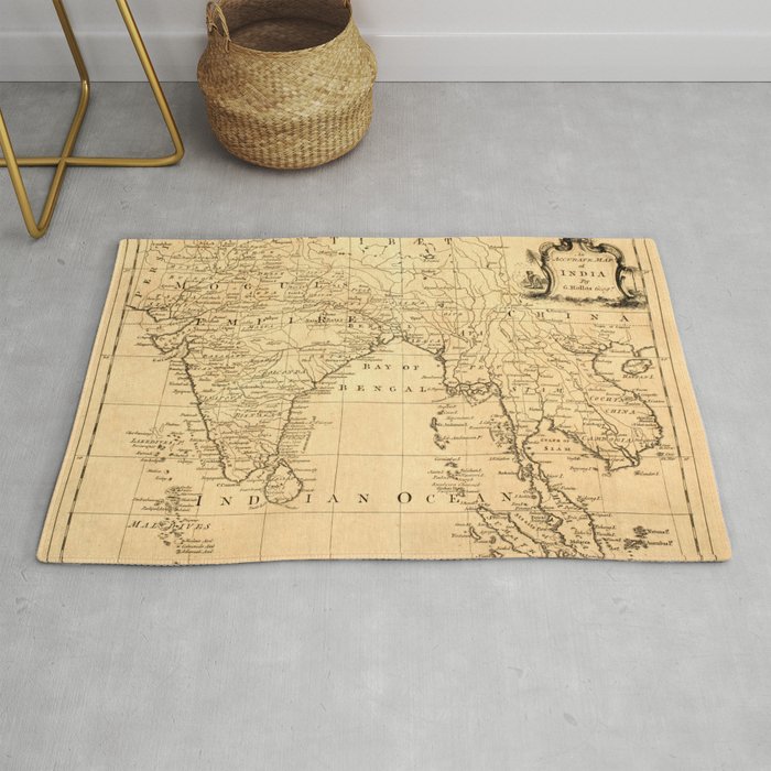 This vintage map of India and Southeast Asia was designed in 1750.  Rug