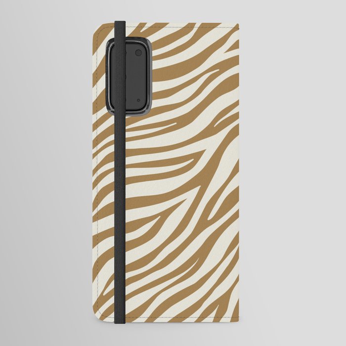 White Zebra Animal Print on Gold Brown Android Wallet Case