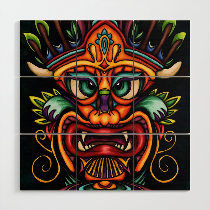 Polynesian tiki painting, colorful mask Wood Wall Art