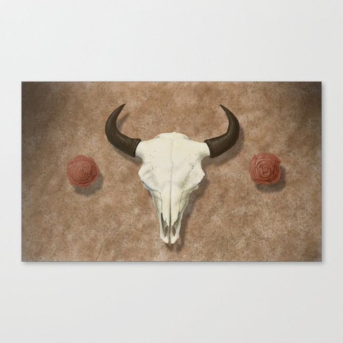 Bison Skull with Rose Rocks Canvas Print