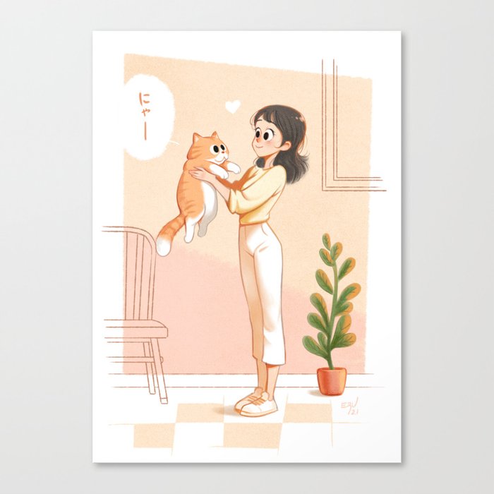 The cat and the girl Canvas Print