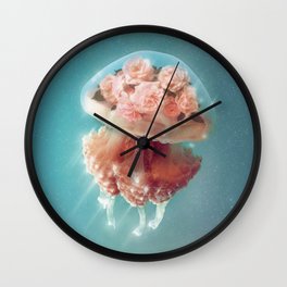 Floral Jellyfish Wall Clock | Photo, Waterlife, Fish, Jellyfish, Roses, Animal, Curated, Ocean, Water, Digital Manipulation 