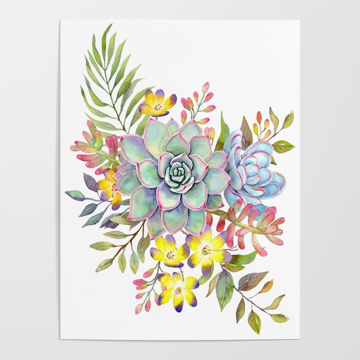 Succulent Watercolor #38 Poster