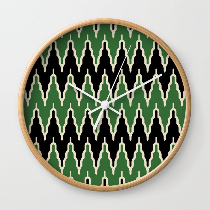 Chevron Pattern 524 Black and Green Wall Clock