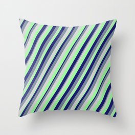 [ Thumbnail: Light Grey, Green, Midnight Blue, and Light Slate Gray Colored Stripes/Lines Pattern Throw Pillow ]