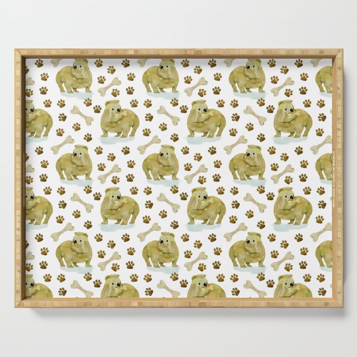 digital pattern with bulldogs, footprints and bones Serving Tray
