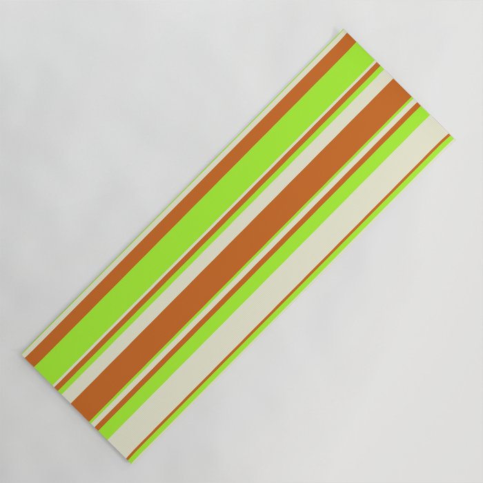 Beige, Chocolate & Light Green Colored Lined/Striped Pattern Yoga Mat