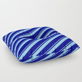 [ Thumbnail: Light Sky Blue & Blue Colored Lined Pattern Floor Pillow ]