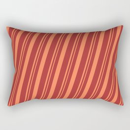[ Thumbnail: Brown and Coral Colored Pattern of Stripes Rectangular Pillow ]