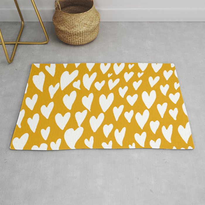 Valentines day hearts explosion - white on ochre Rug
