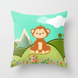 monkey in the meadow Throw Pillow