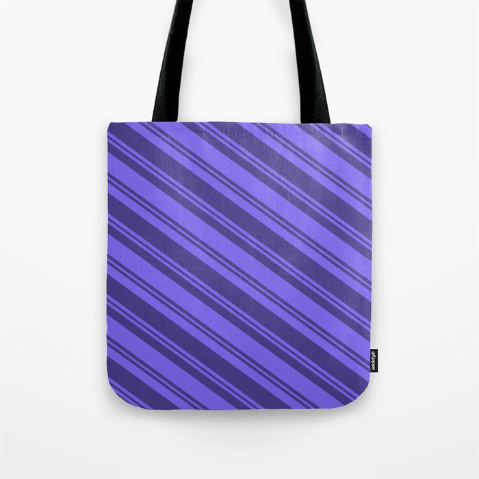 Medium Slate Blue and Dark Slate Blue Colored Lined/Striped Pattern Tote Bag
