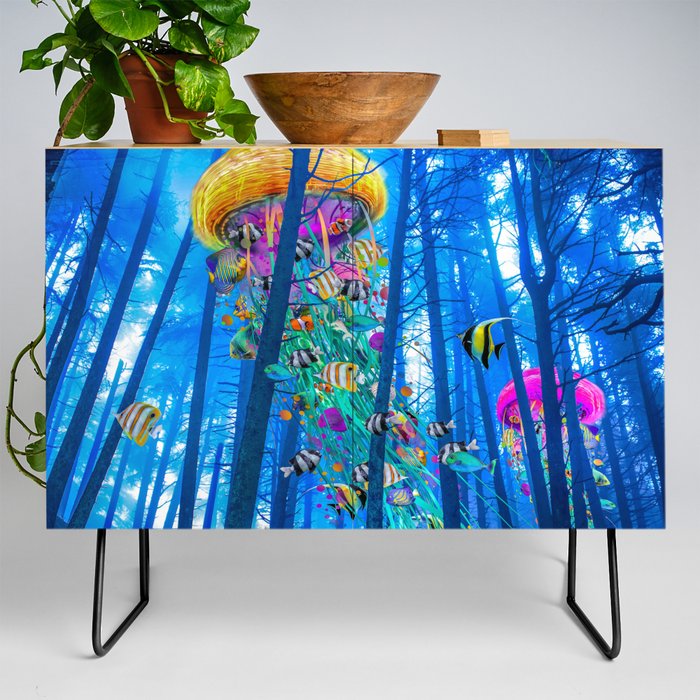 Elecric Jellyfish in a Misty Forest Credenza